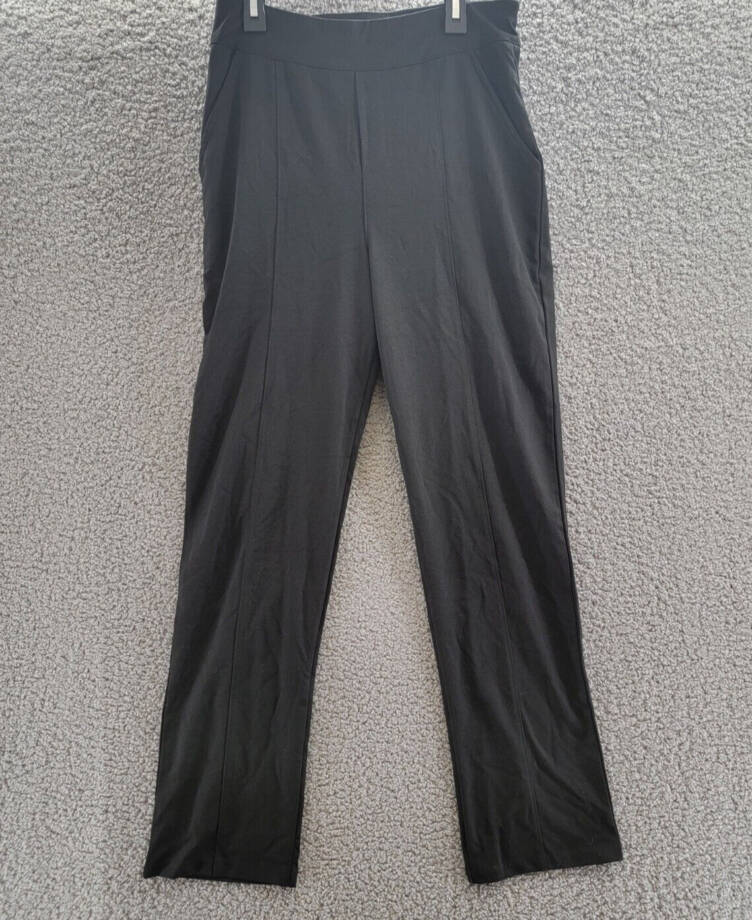 HUE Ponte Pull On Pants Women's S Black Solid Banded Waist Pockets Elastic Waist