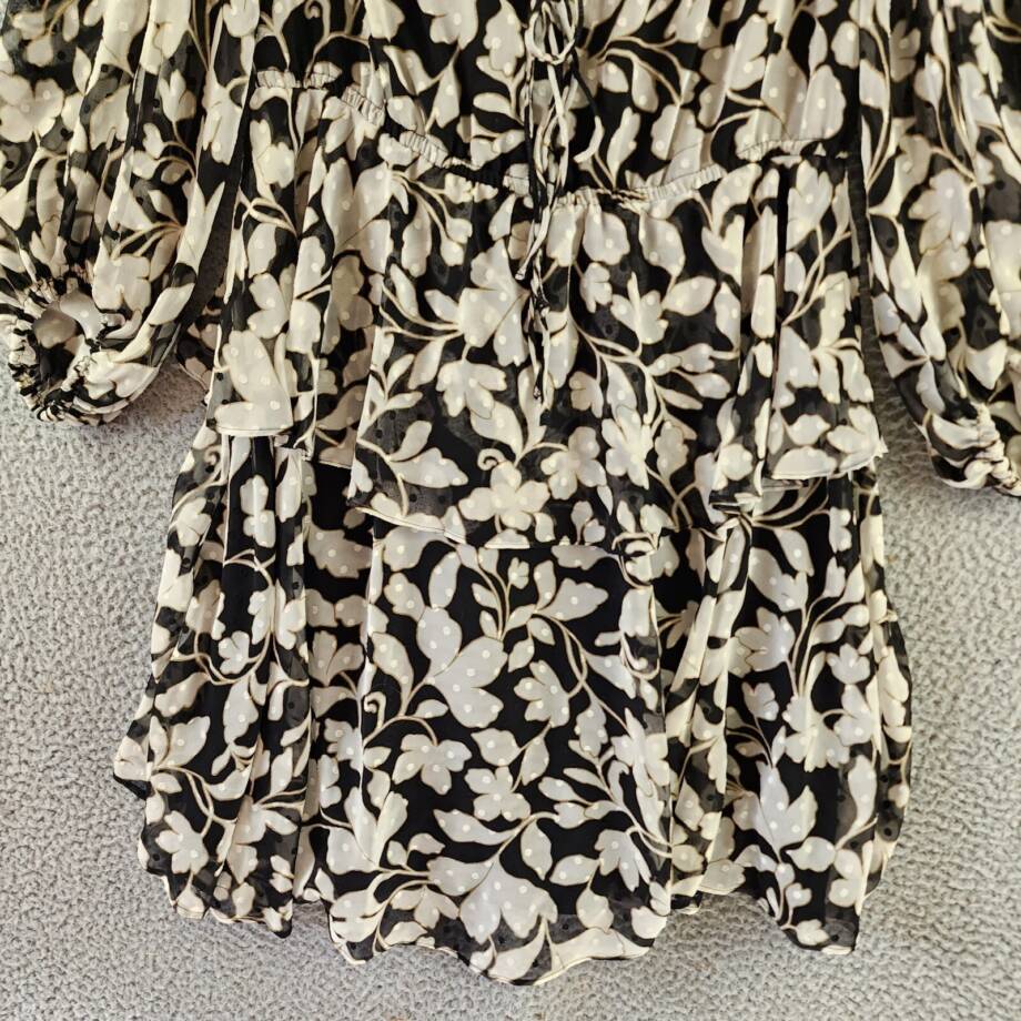 Tommy Hilfiger Chiffon Tie-Neck Fit & Flare Dress Womens 10 Black/White Pullover