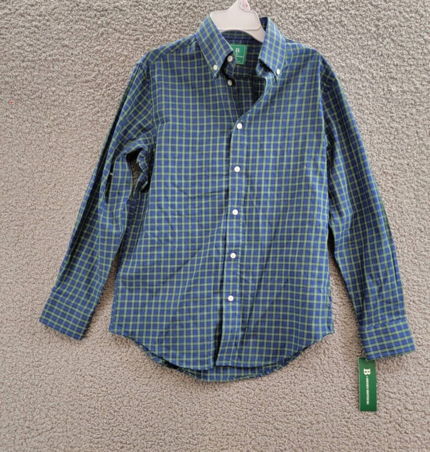 B by Brooks Brothers Classic Fit Long Sleeve Dress Shirt Big Boys 16 Navy/Green