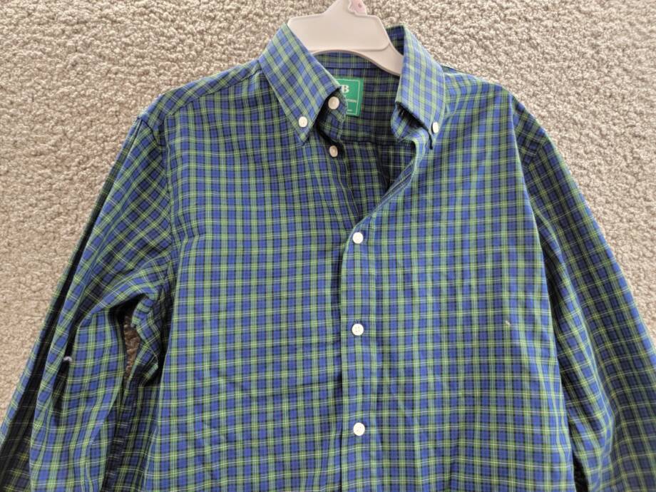 B by Brooks Brothers Classic Fit Long Sleeve Dress Shirt Big Boys 16 Navy/Green