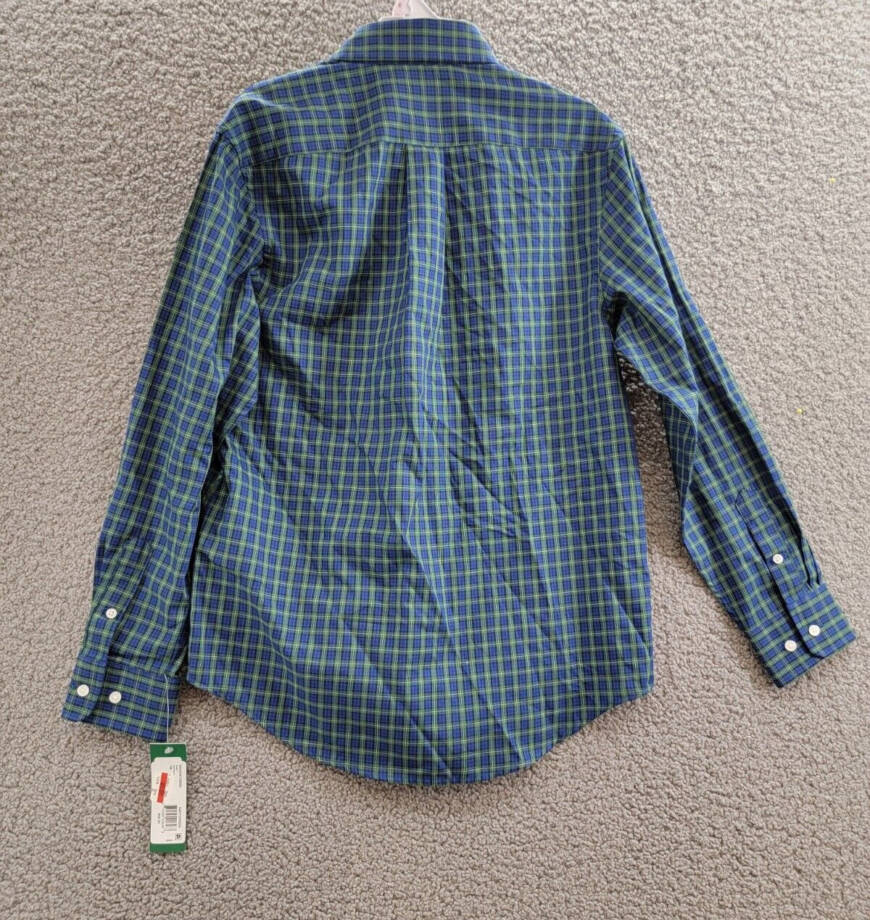 B by Brooks Brothers Classic Fit Long Sleeve Dress Shirt Big Boys 16 Navy/Green