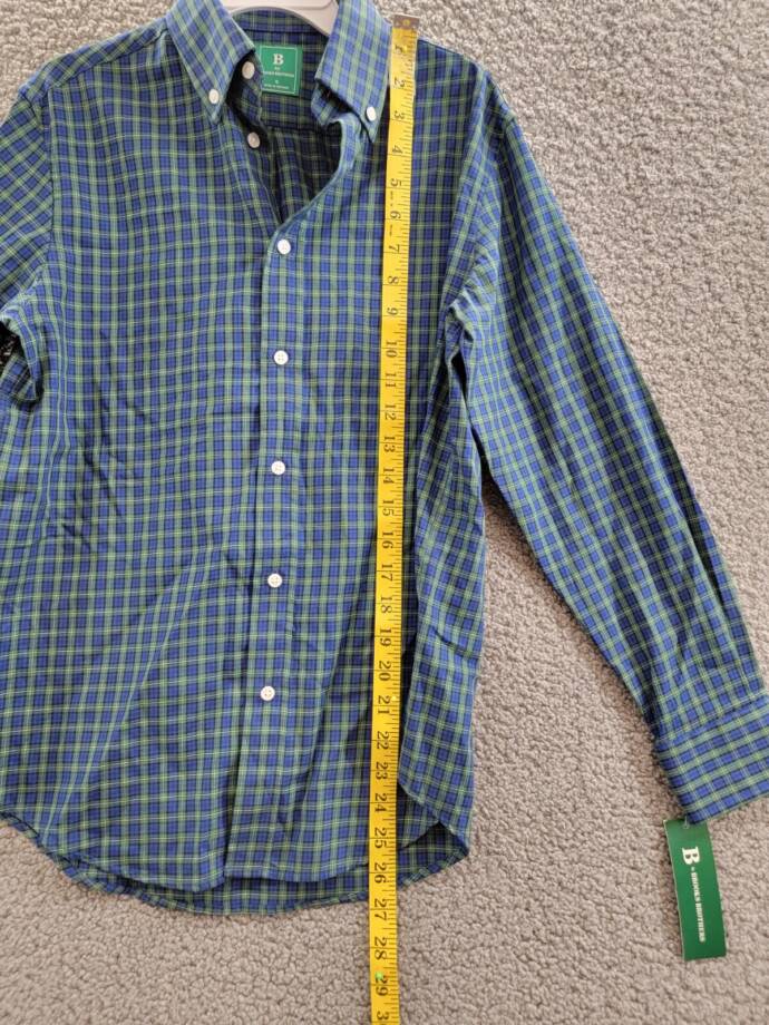 B by Brooks Brothers Classic Fit Long Sleeve Dress Shirt Big Boys 16 Navy/Green
