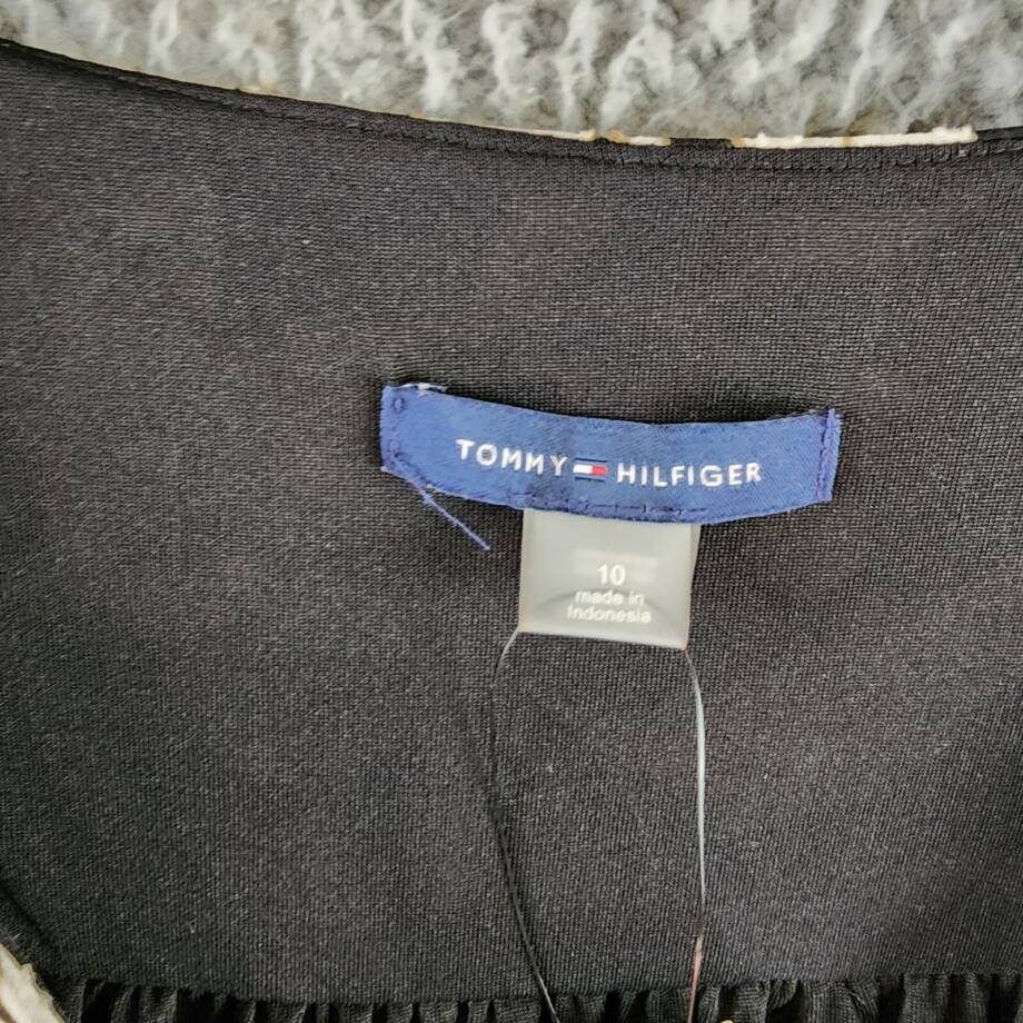 Tommy Hilfiger Chiffon Tie-Neck Fit & Flare Dress Womens 10 Black/White Pullover