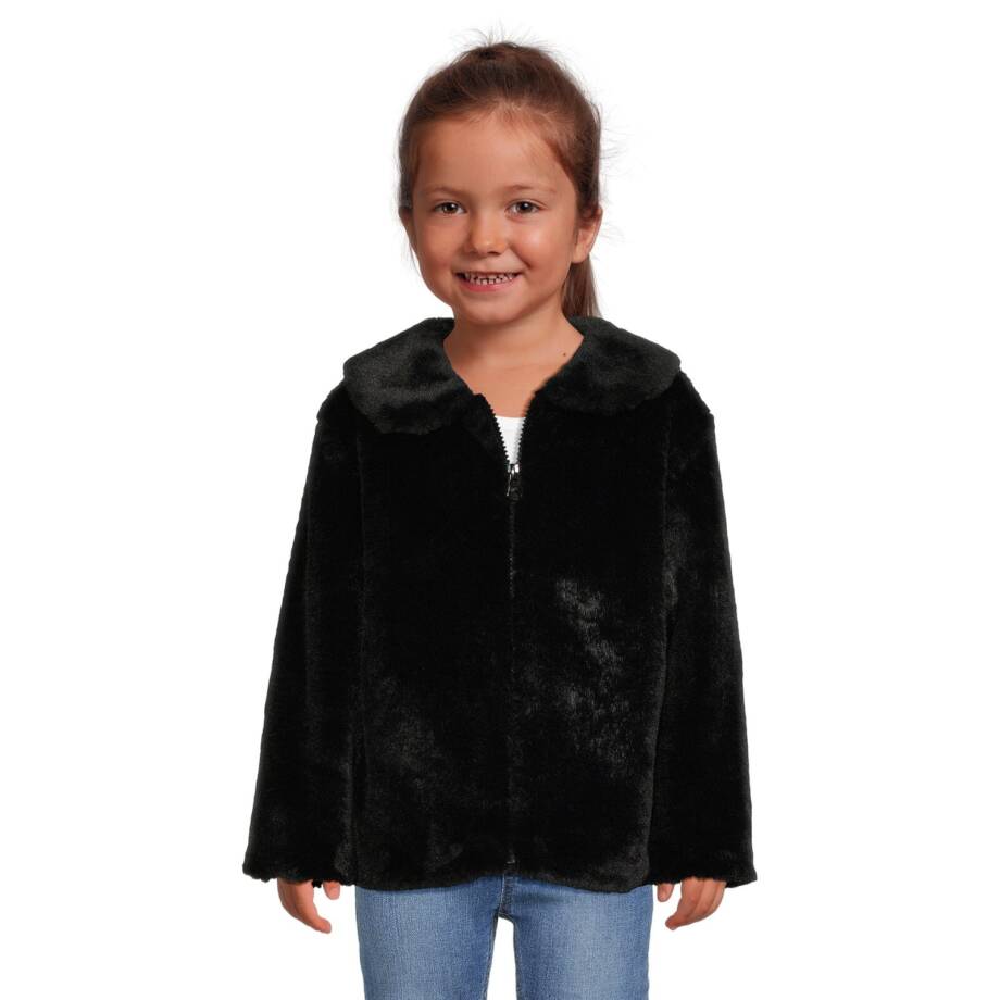 Epic Threads Faux Fur Jacket Toddler Girls 2T Deep Black Button Closure L/S~