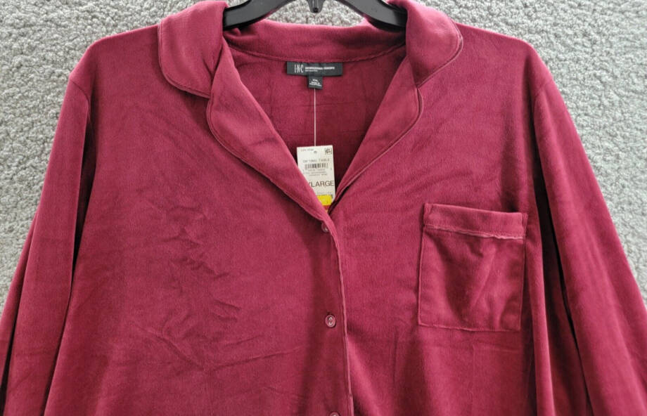 I.N.C. International Concepts Velour Notch Collar Packaged Pajama Women's XXL