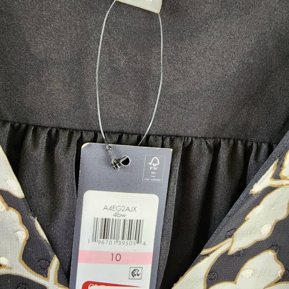 Tommy Hilfiger Chiffon Tie-Neck Fit & Flare Dress Womens 10 Black/White Pullover
