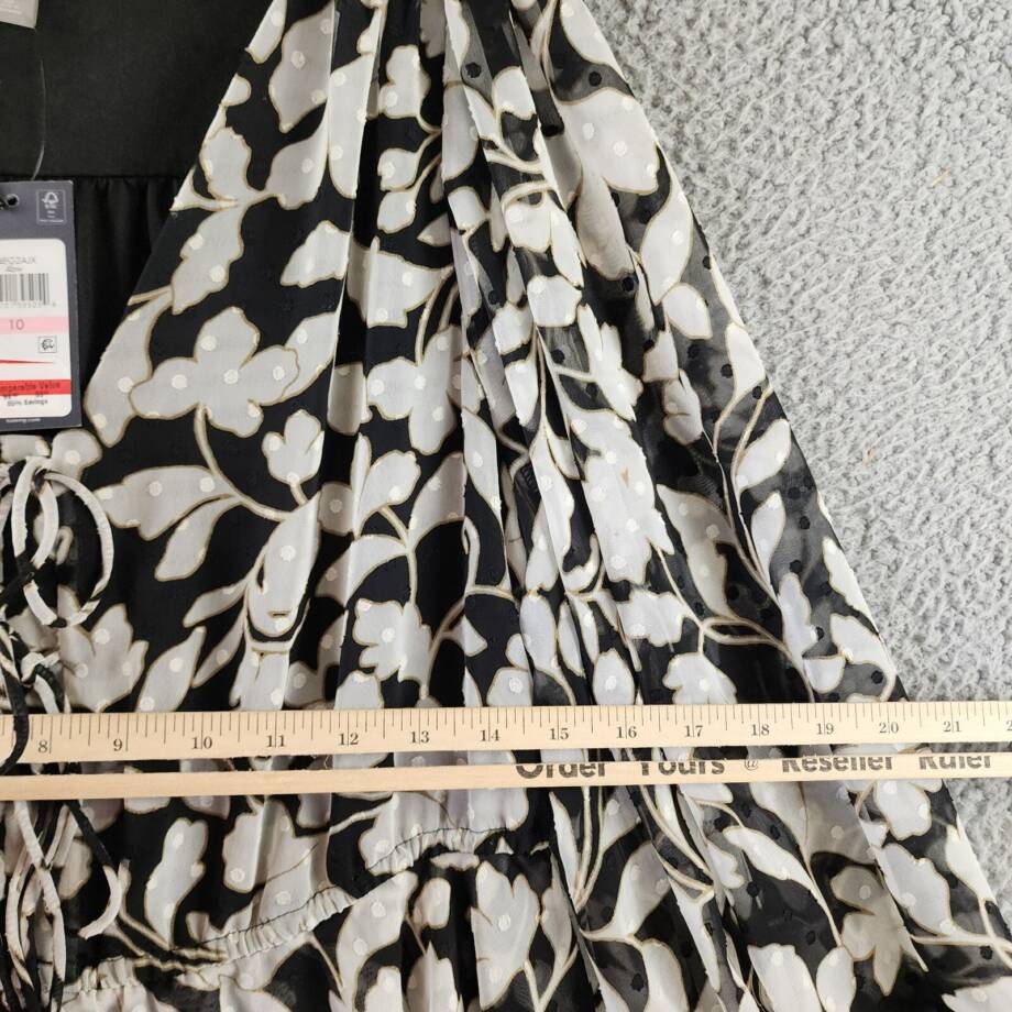 Tommy Hilfiger Chiffon Tie-Neck Fit & Flare Dress Womens 10 Black/White Pullover