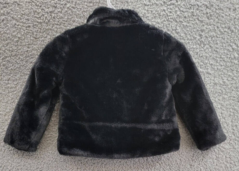 Epic Threads Faux Fur Jacket Toddler Girls 2T Deep Black Button Closure L/S~