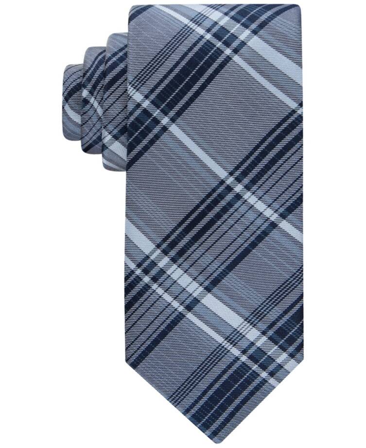 Calvin Klein Contrast Stripe Plaid Tie Men One Size Navy Classic Design Pointed