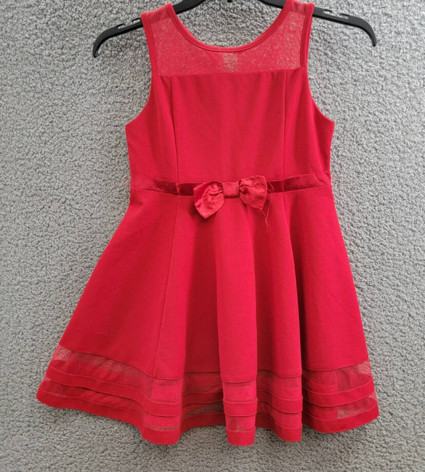 Calvin Klein Sleeveless Illusion Mesh Dress Girl's 10.5 Red Round Neck Back Zip