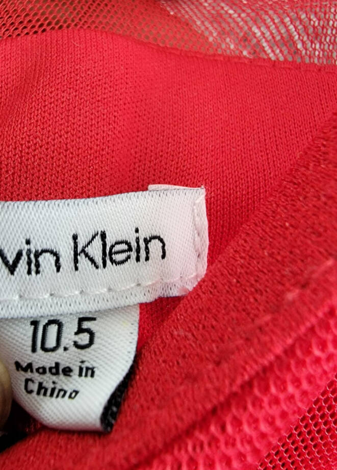 Calvin Klein Sleeveless Illusion Mesh Dress Girl's 10.5 Red Round Neck Back Zip