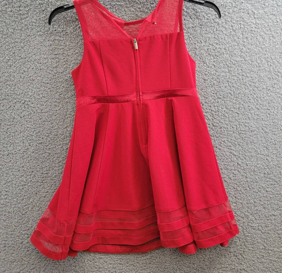Calvin Klein Sleeveless Illusion Mesh Dress Girl's 10.5 Red Round Neck Back Zip