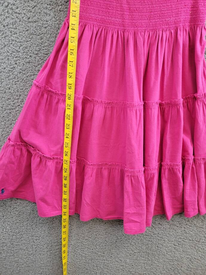 Polo Ralph Lauren Smocked Jersey Dress Big Girls XL (16) Pink Square Neck S/S