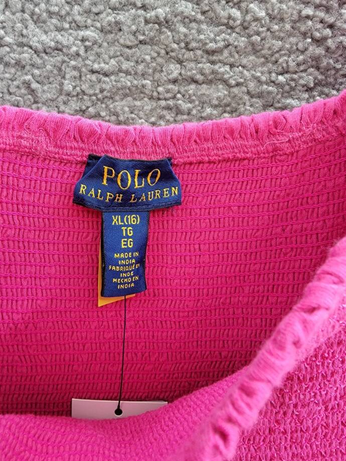 Polo Ralph Lauren Smocked Jersey Dress Big Girls XL (16) Pink Square Neck S/S