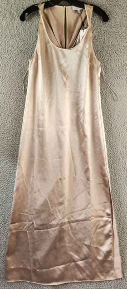 REISS Lottie Metallic Maxi Dress Women's 6 Silver Scoop Neck Back Button Closure