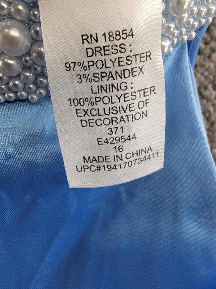 Rare Editions Sleeveless Imitation Pearl Halter Dress Big Girls 16 Blue Back Zip