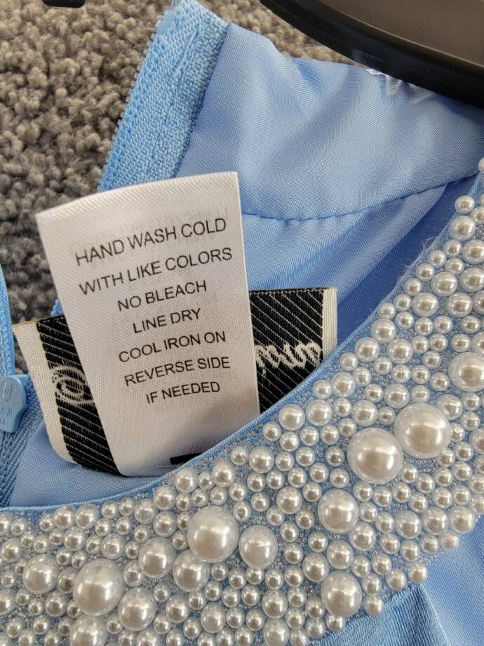 Rare Editions Sleeveless Imitation Pearl Halter Dress Big Girls 16 Blue Back Zip