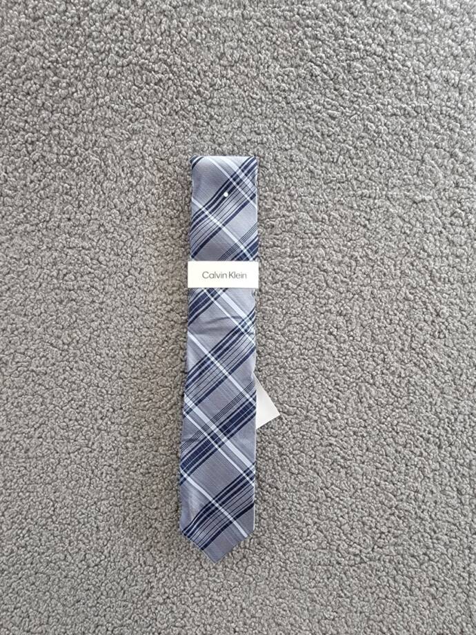 Calvin Klein Contrast Stripe Plaid Tie Men One Size Navy Classic Design Pointed