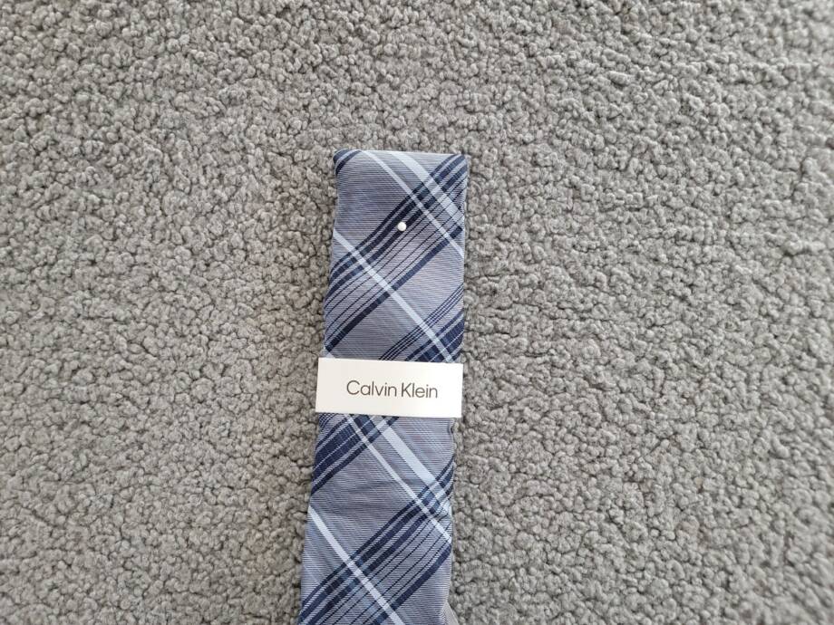 Calvin Klein Contrast Stripe Plaid Tie Men One Size Navy Classic Design Pointed