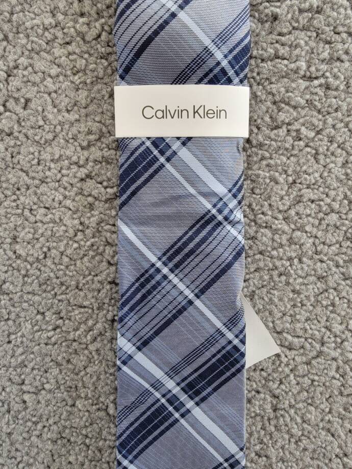 Calvin Klein Contrast Stripe Plaid Tie Men One Size Navy Classic Design Pointed