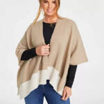 On 34th Tight Knit Reversible Wrap Sweater Women's O/S Taupe/Ivory Open Front