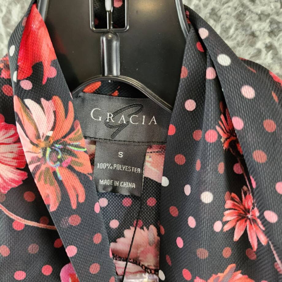 Gracia Belted Mini Dress Women's S Black Multi Floral Scarf Neck Long Sleeve