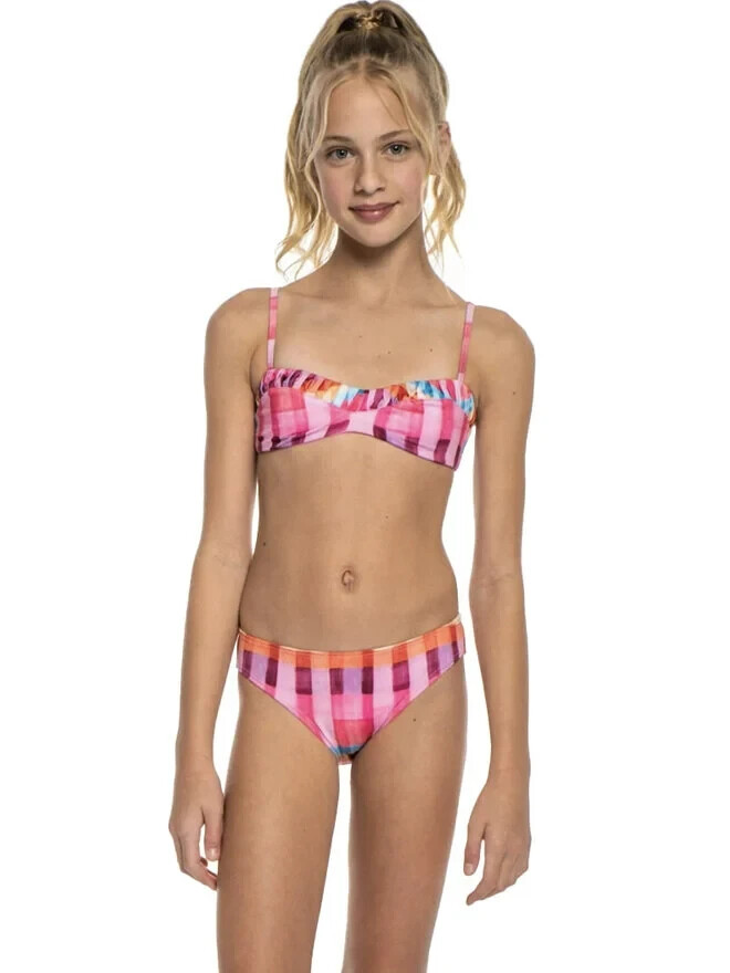 Peixoto Emmy Two Piece Swim Suit Girls' 8 Multi Check Adjustable Straps Pullover
