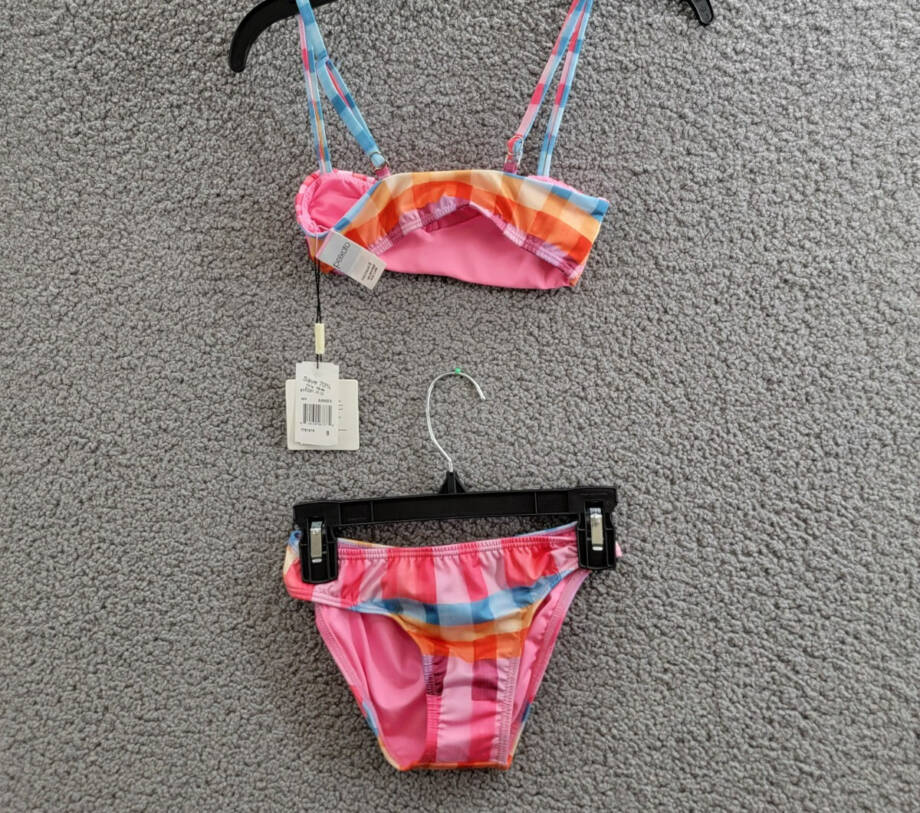 Peixoto Emmy Two Piece Swim Suit Girls' 8 Multi Check Adjustable Straps Pullover