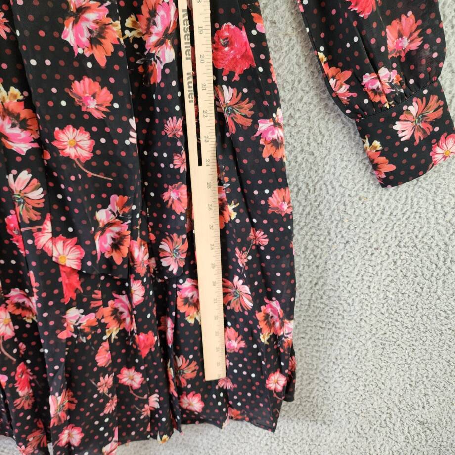 Gracia Belted Mini Dress Women's S Black Multi Floral Scarf Neck Long Sleeve