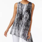 Joseph A Asymmetrical Top Women's L Baselisk Gray Crew Neck Sleeveless Pullover