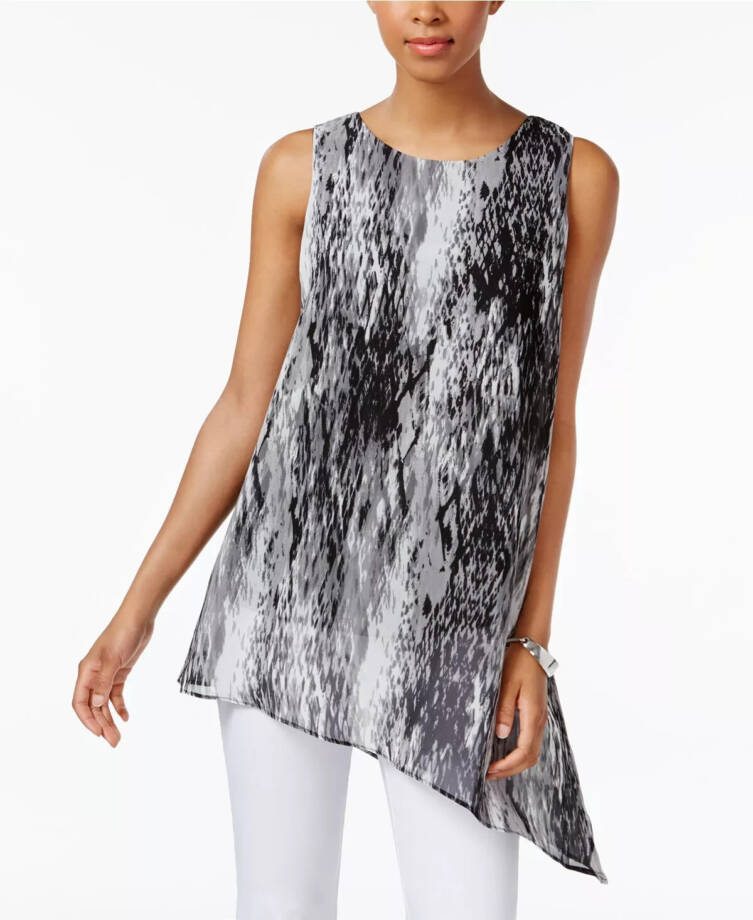 Joseph A Asymmetrical Top Women's L Baselisk Gray Crew Neck Sleeveless Pullover