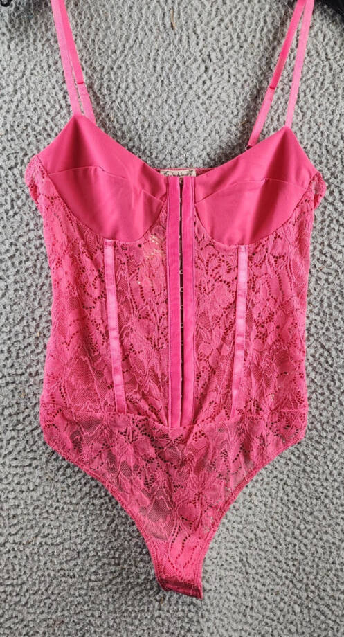 Free People Lace Night Rhythm Bodysuit Women's XS Raspberry Sorbet Hook-And-Eye