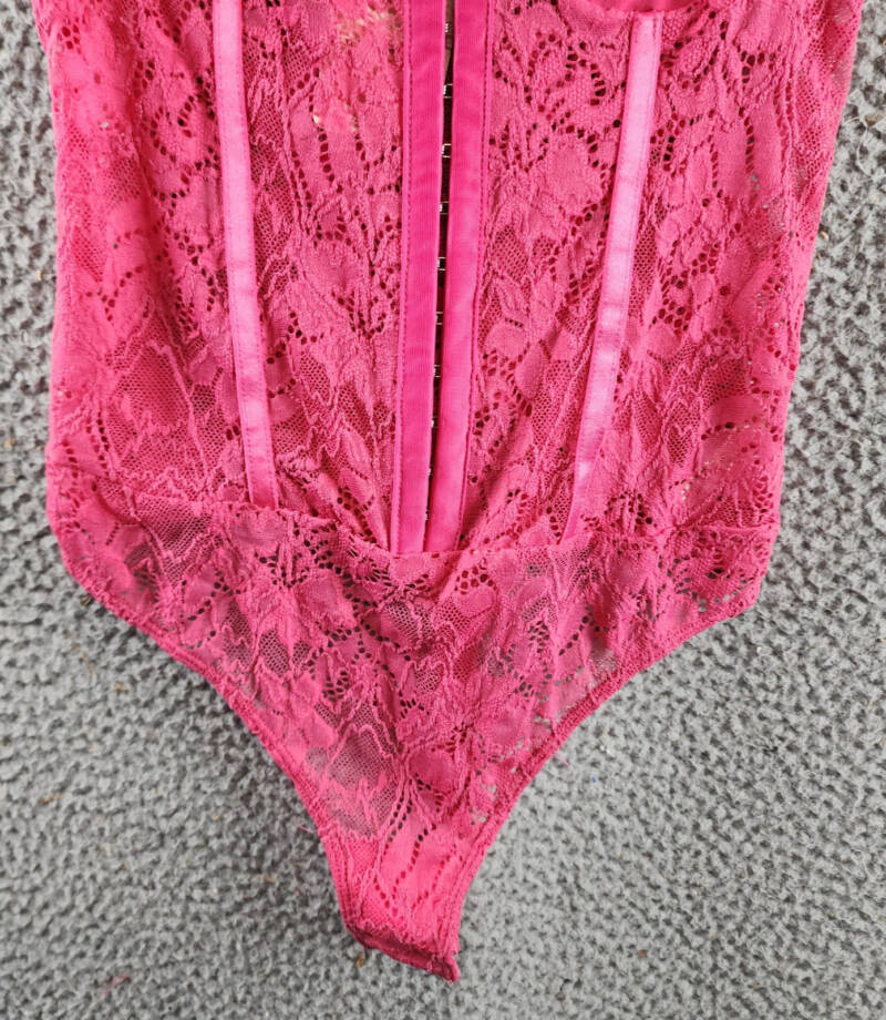Free People Lace Night Rhythm Bodysuit Women's XS Raspberry Sorbet Hook-And-Eye