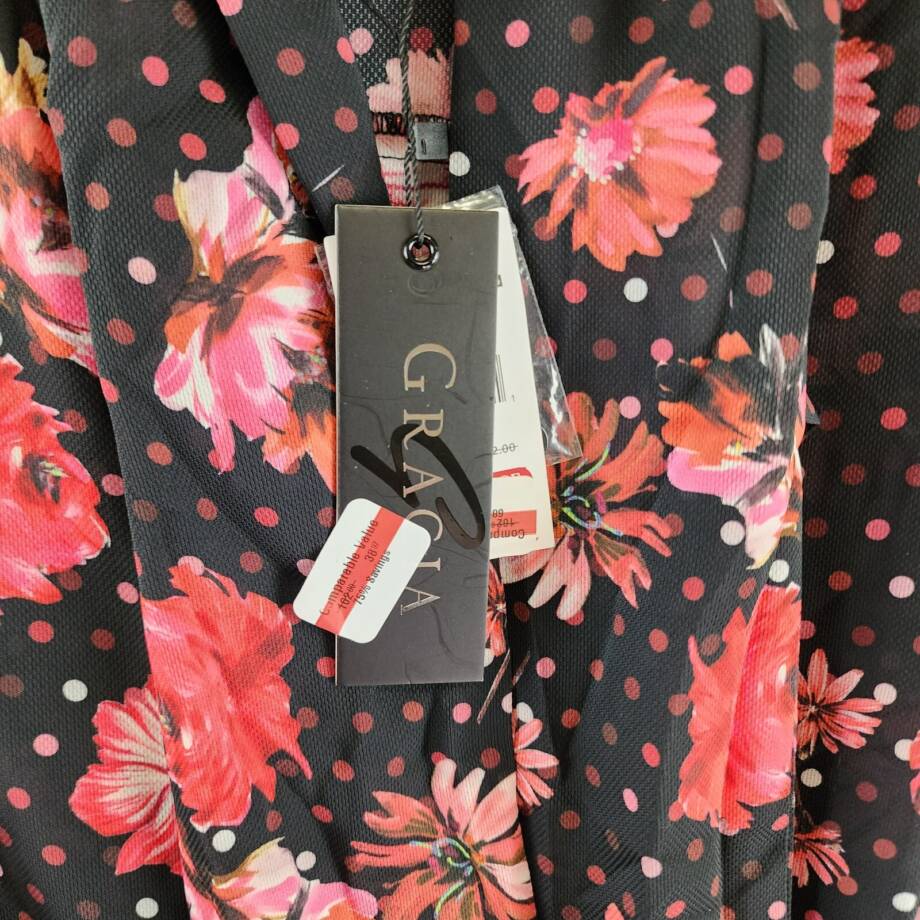 Gracia Belted Mini Dress Women's S Black Multi Floral Scarf Neck Long Sleeve
