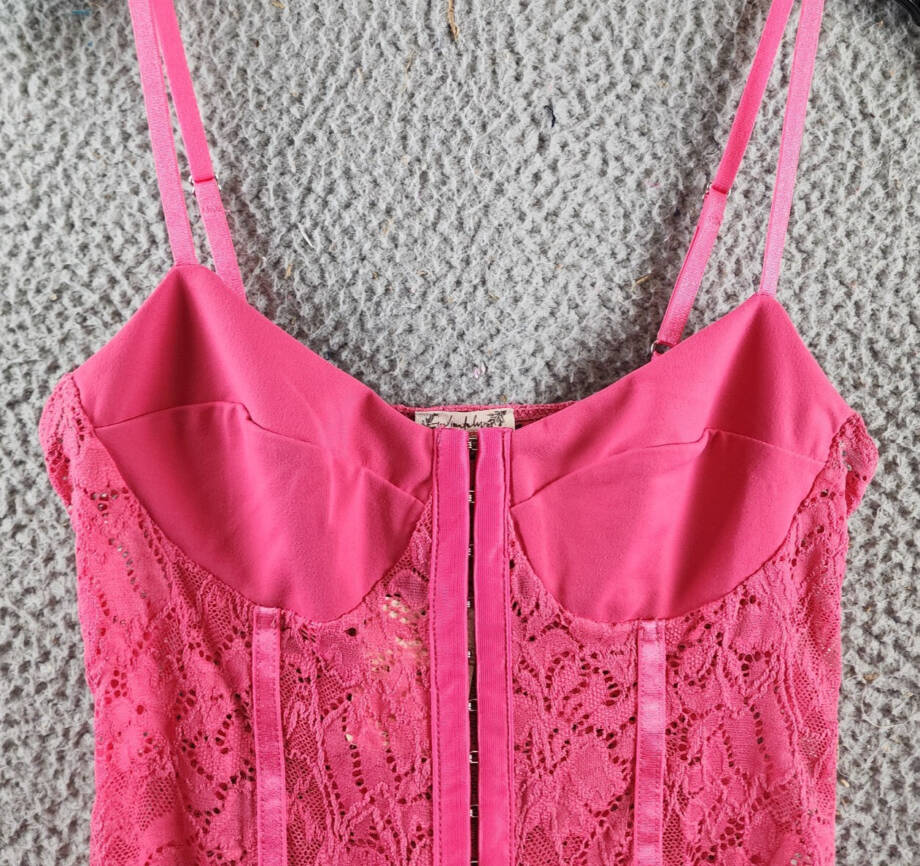 Free People Lace Night Rhythm Bodysuit Women's XS Raspberry Sorbet Hook-And-Eye