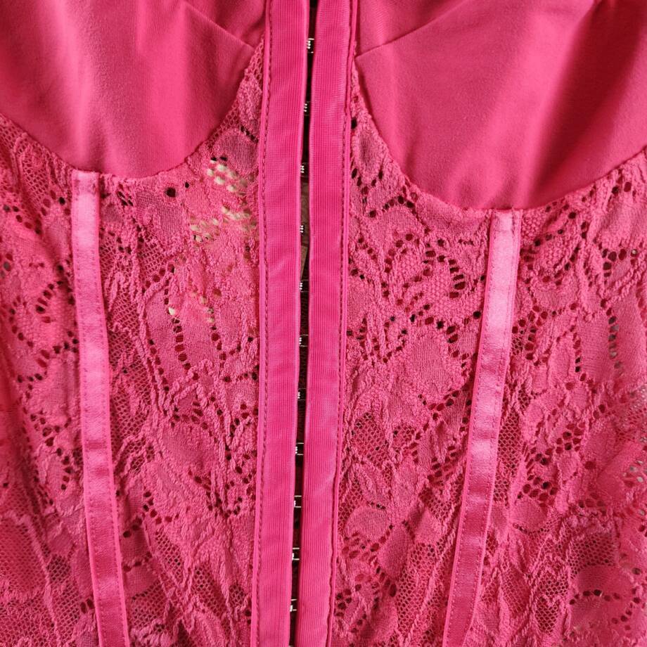 Free People Lace Night Rhythm Bodysuit Women's XS Raspberry Sorbet Hook-And-Eye