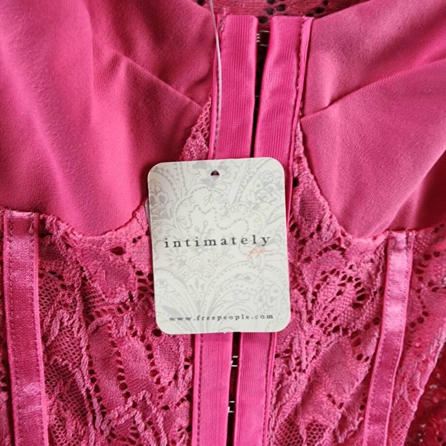 Free People Lace Night Rhythm Bodysuit Women's XS Raspberry Sorbet Hook-And-Eye