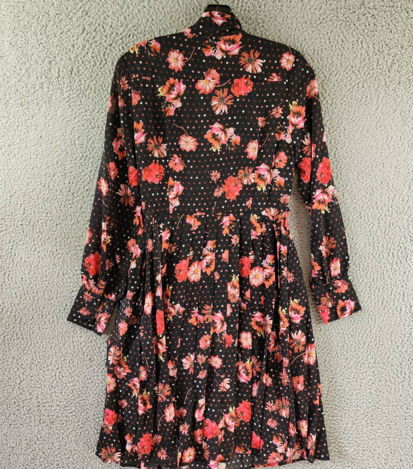 Gracia Belted Mini Dress Women's S Black Multi Floral Scarf Neck Long Sleeve