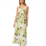 Adrienne Landau Onyx Painted Flower Pleated Dress Women's XS Multicolor V-Neck