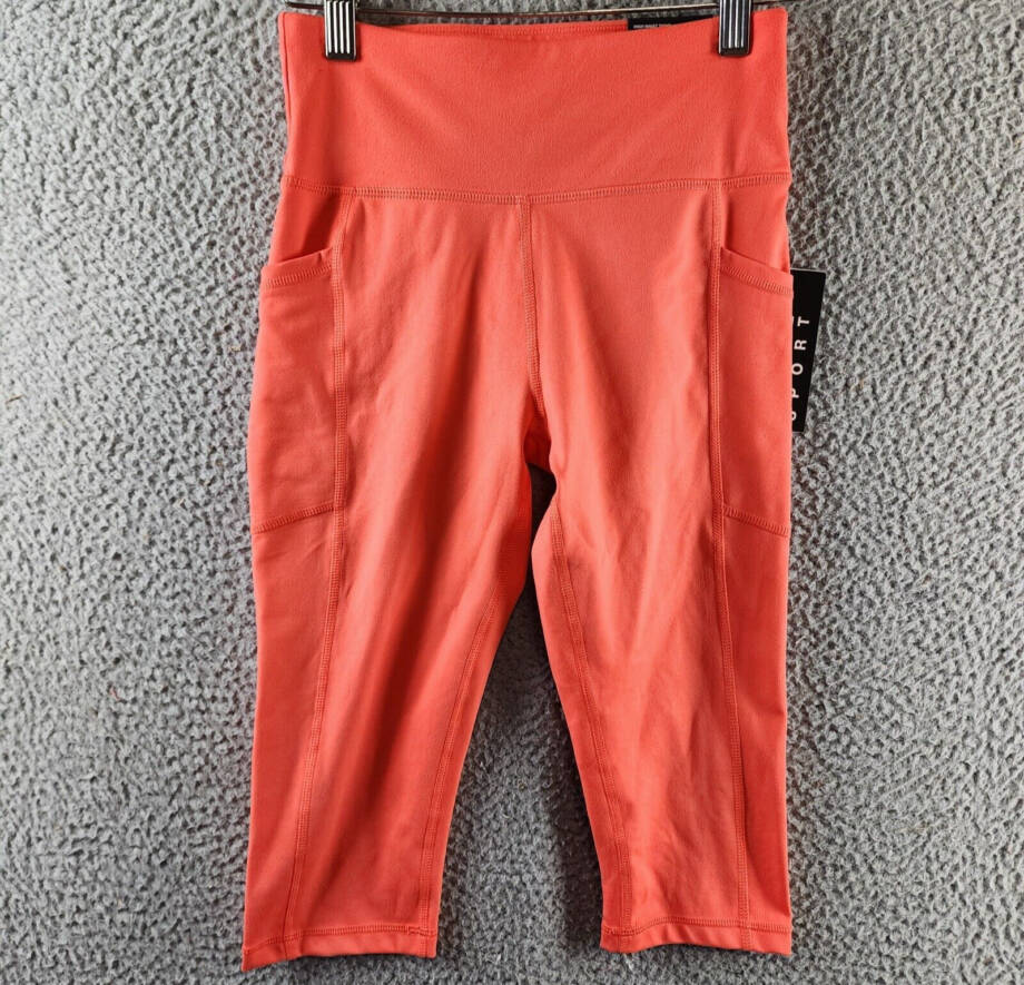 DKNY Sport Balance High-Waist Capri Leggings Women's Hot Coral Elastic Waist