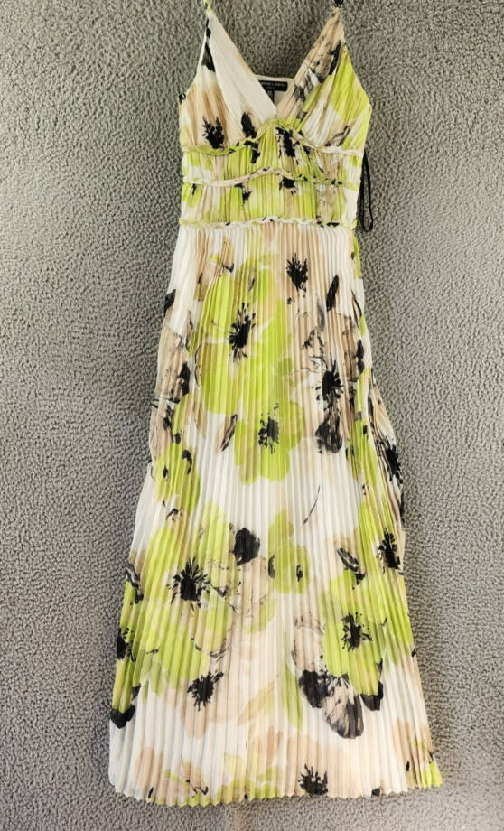 Adrienne Landau Onyx Painted Flower Pleated Dress Women's XS Multicolor V-Neck