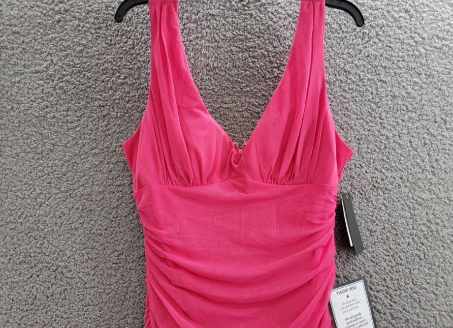 City Studio Plunge-Neck Shirred Mesh Dress Juniors' 15 Bright Fuchsia Back Zip