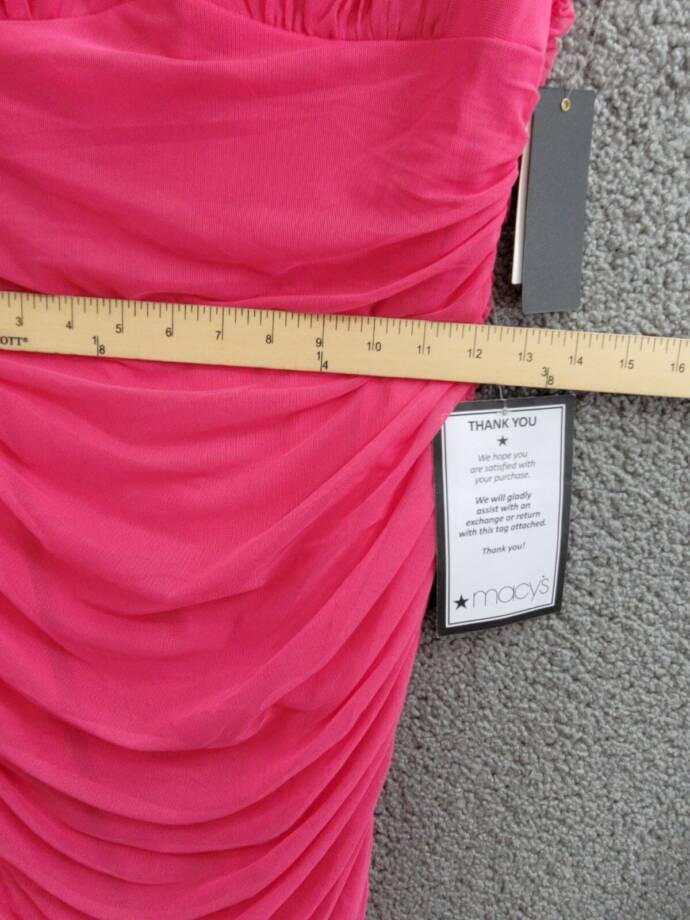 City Studio Plunge-Neck Shirred Mesh Dress Juniors' 15 Bright Fuchsia Back Zip