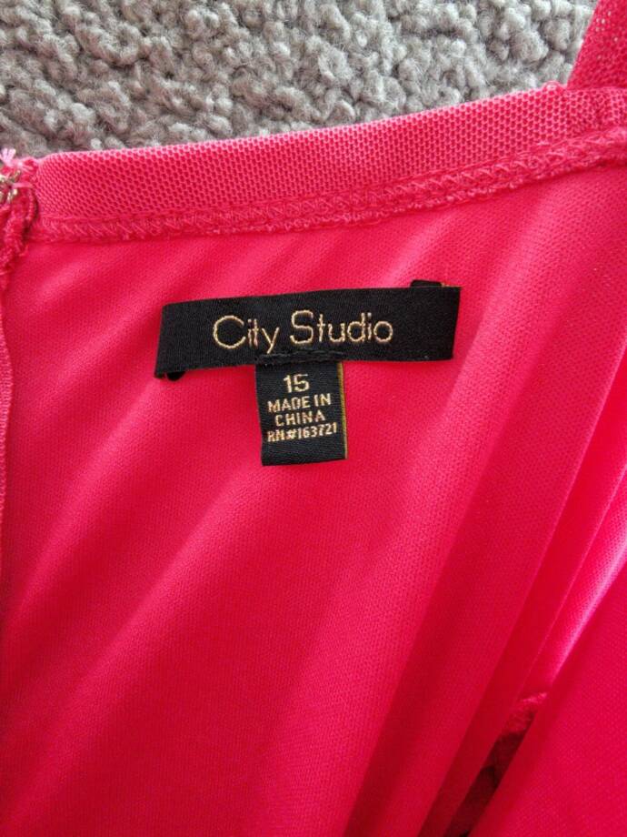 City Studio Plunge-Neck Shirred Mesh Dress Juniors' 15 Bright Fuchsia Back Zip