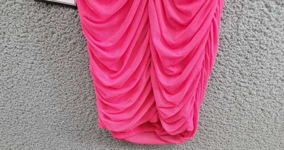 City Studio Plunge-Neck Shirred Mesh Dress Juniors' 15 Bright Fuchsia Back Zip