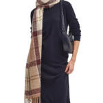 Barbour Tartan Boucle Scarf Women's One Size Muted Cabernet Fringe Hem