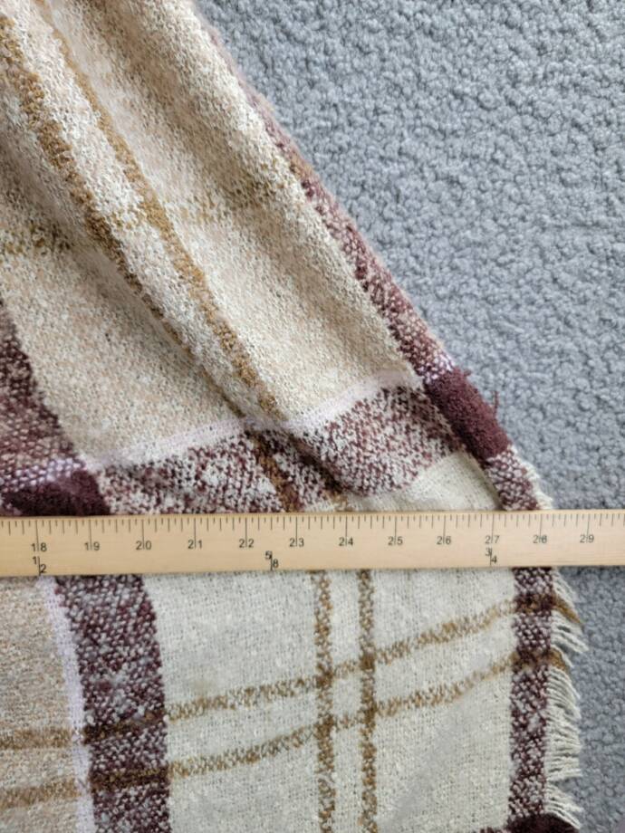 Barbour Tartan Boucle Scarf Women's One Size Muted Cabernet Fringe Hem