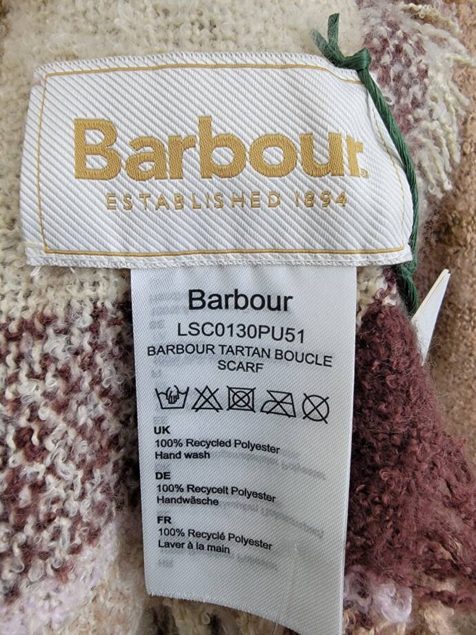 Barbour Tartan Boucle Scarf Women's One Size Muted Cabernet Fringe Hem