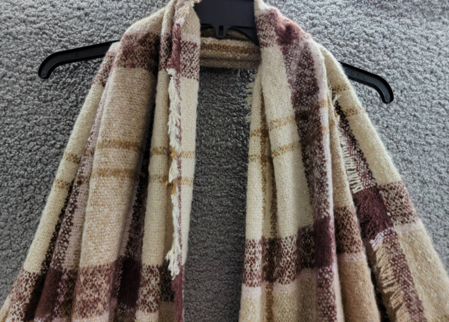 Barbour Tartan Boucle Scarf Women's One Size Muted Cabernet Fringe Hem
