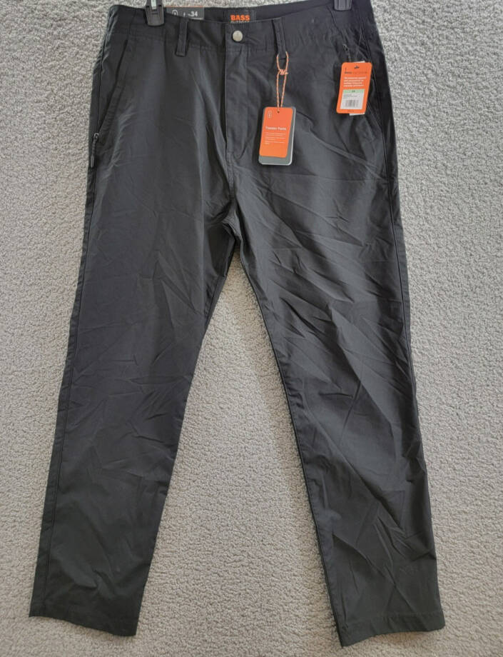 BASS OUTDOOR Straight-Fit Traveler Pants Men's 34 Caviar Button Zip Closure
